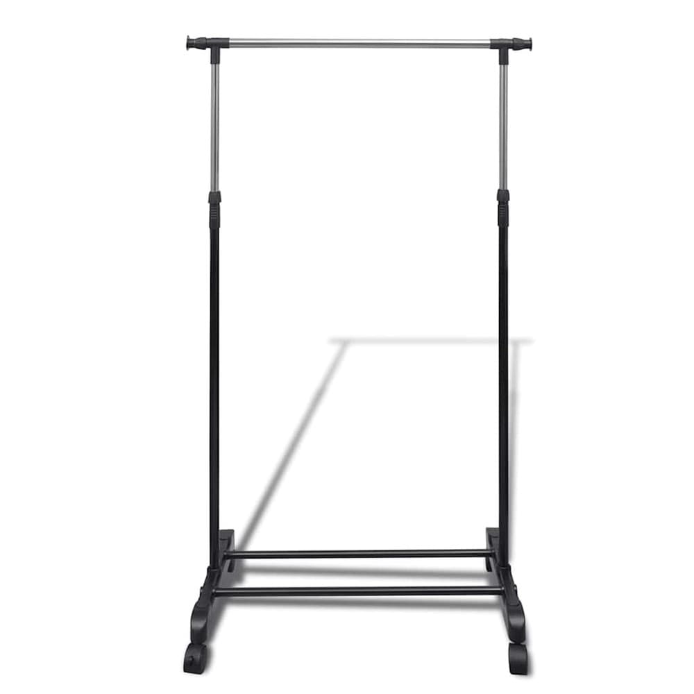 Justerbart klesstativ 84–150×42×108–170 cm / klesstang på hjul – Svart/sølv