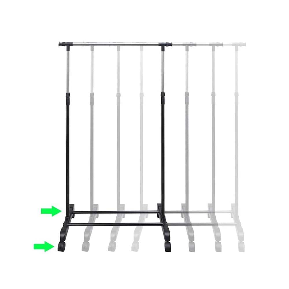 Justerbart klesstativ 84–150×42×108–170 cm / klesstang på hjul – Svart/sølv
