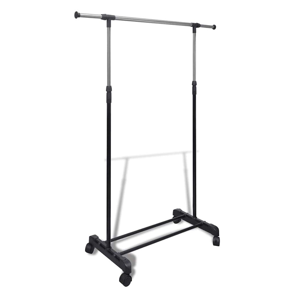 Justerbart klesstativ 84–150×42×108–170 cm / klesstang på hjul – Svart/sølv