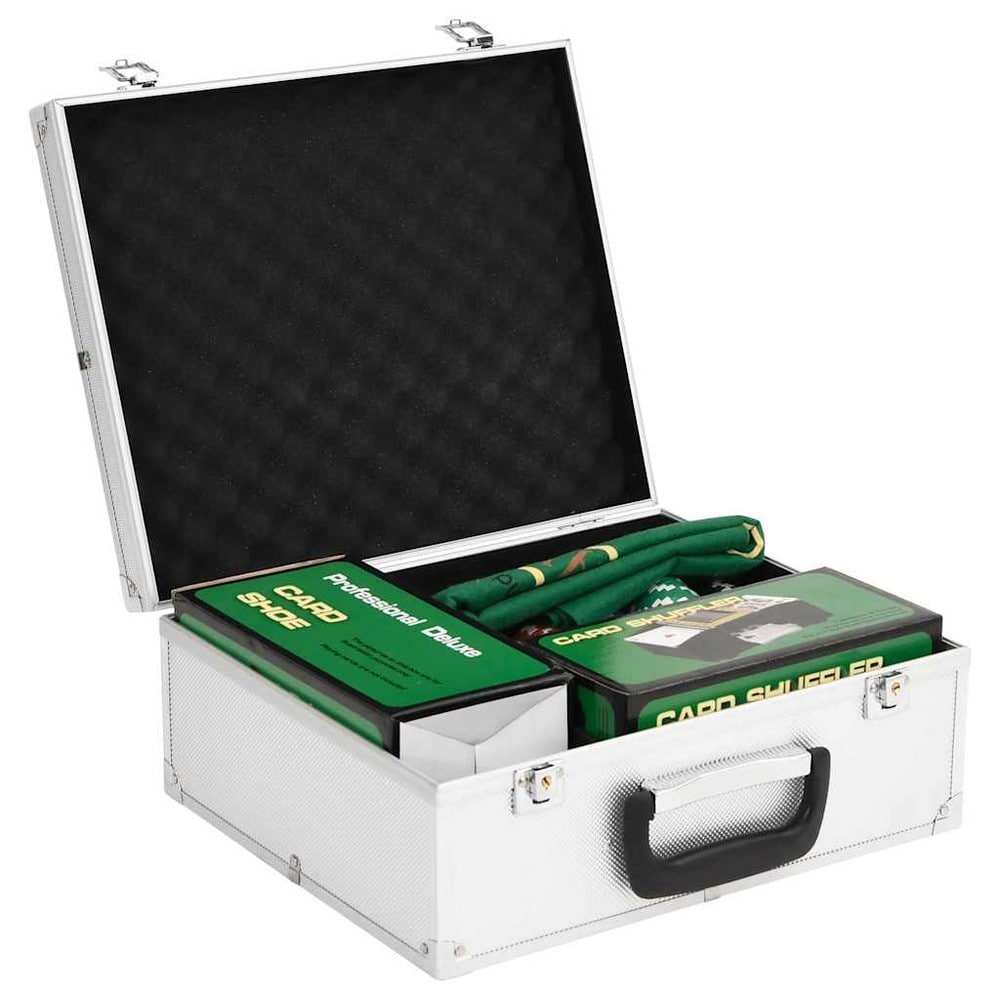 Pokersett med 300 sjetonger / pokerkit med kortblander, spillmatte og aluminiumsveske