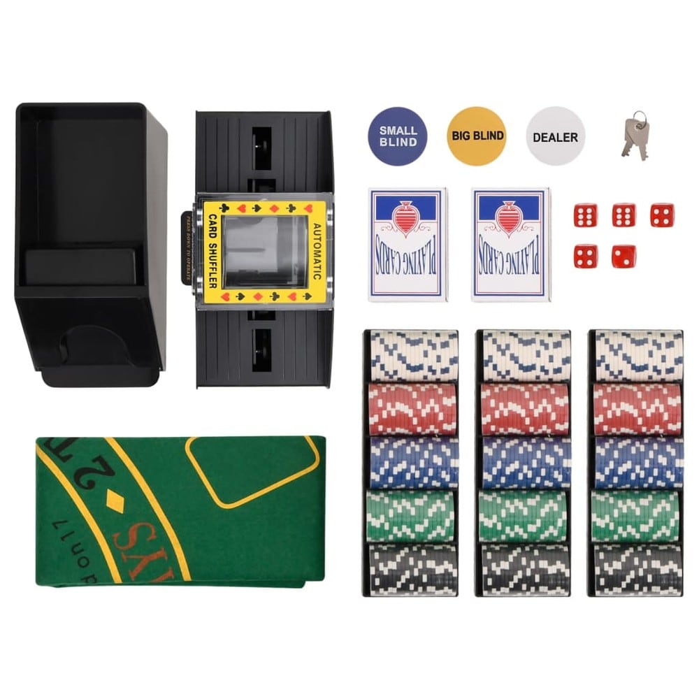Pokersett med 300 sjetonger / pokerkit med kortblander, spillmatte og aluminiumsveske
