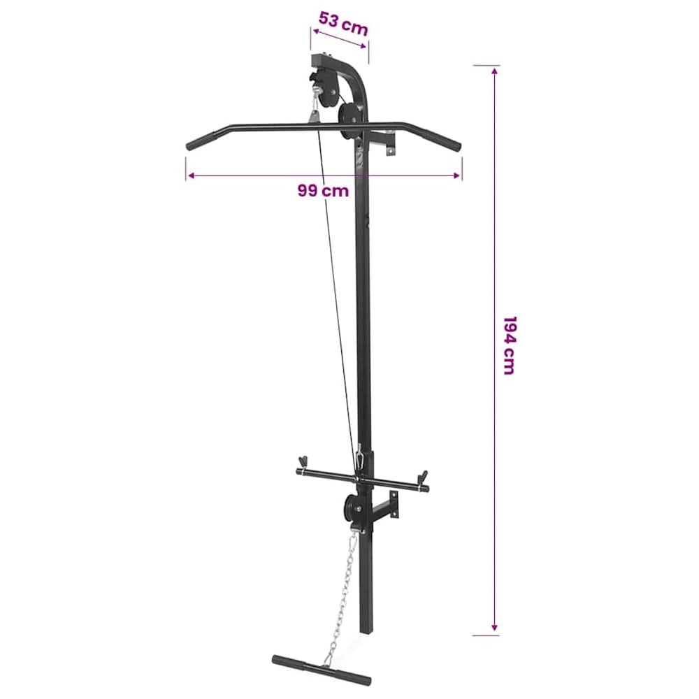Veggmontert hjemmegym 99×53×194 cm / kabelstasjon med øvre og nedre kabeltrekk – Svart