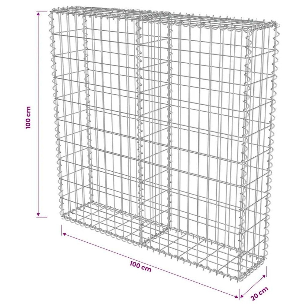 Gabionmur 100×20×100 cm / gabionkurv i galvanisert stål for stein og grus – Sølv