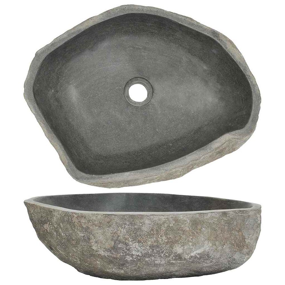 Servant i elvestein 45–53×34–41 cm / oval håndvask i naturstein – Natur