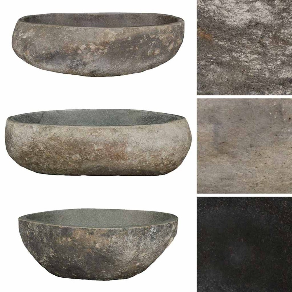 Servant i elvestein 45–53×34–41 cm / oval håndvask i naturstein – Natur