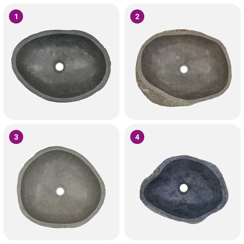 Servant i elvestein 45–53×34–41 cm / oval håndvask i naturstein – Natur