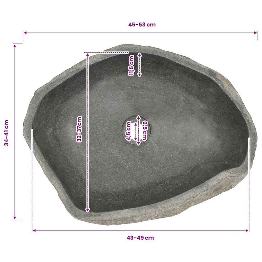 Servant i elvestein 45–53×34–41 cm / oval håndvask i naturstein – Natur