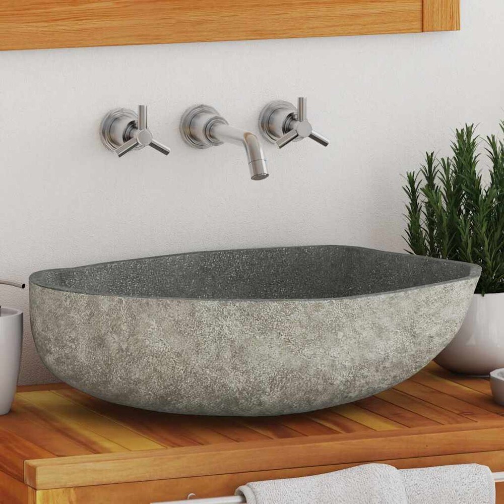 Servant i elvestein 45–53×34–41 cm / oval håndvask i naturstein – Natur