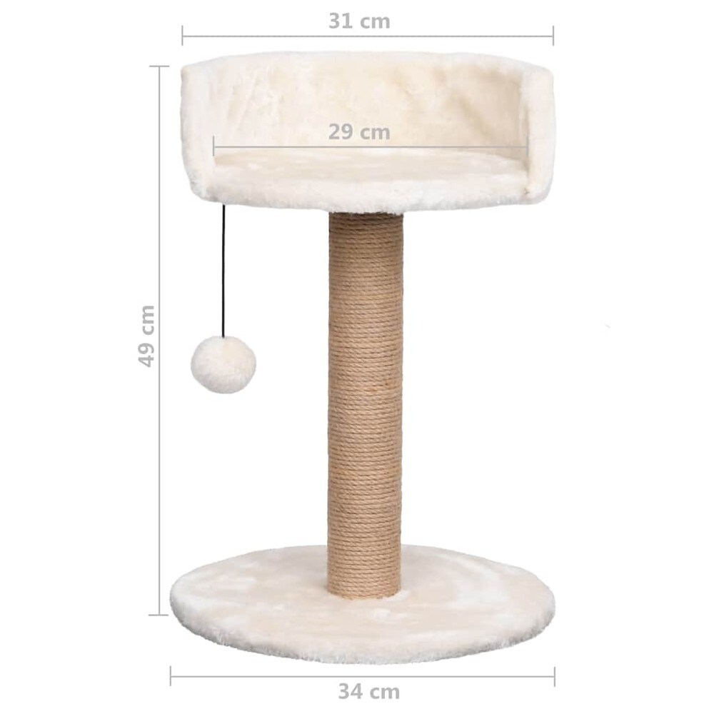 Klorestativ for katt 49 cm / kloretre i sjøgress med hvileplass og hengende leketøy – Beige