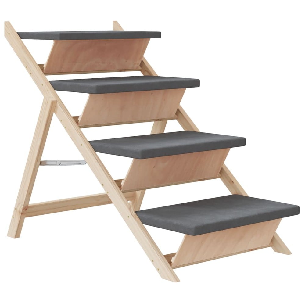 Hundetrapp 105×47×64 cm / sammenleggbar sklisikker trapp til kjæledyr – Grå/natur