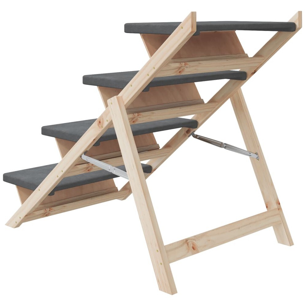 Hundetrapp 105×47×64 cm / sammenleggbar sklisikker trapp til kjæledyr – Grå/natur