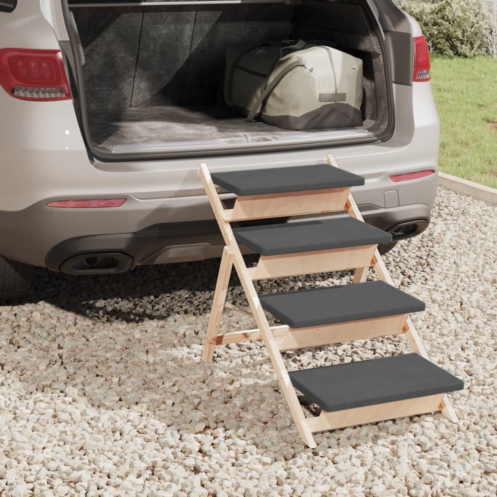 Hundetrapp 105×47×64 cm / sammenleggbar sklisikker trapp til kjæledyr – Grå/natur
