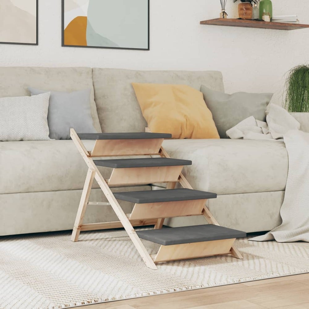 Hundetrapp 105×47×64 cm / sammenleggbar sklisikker trapp til kjæledyr – Grå/natur
