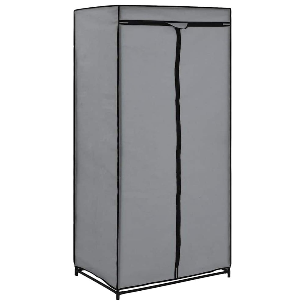Garderobe i stoff 75×50×160 cm / klesgarderobe med klesstang / stoffgarderobe med glidelås – Grå