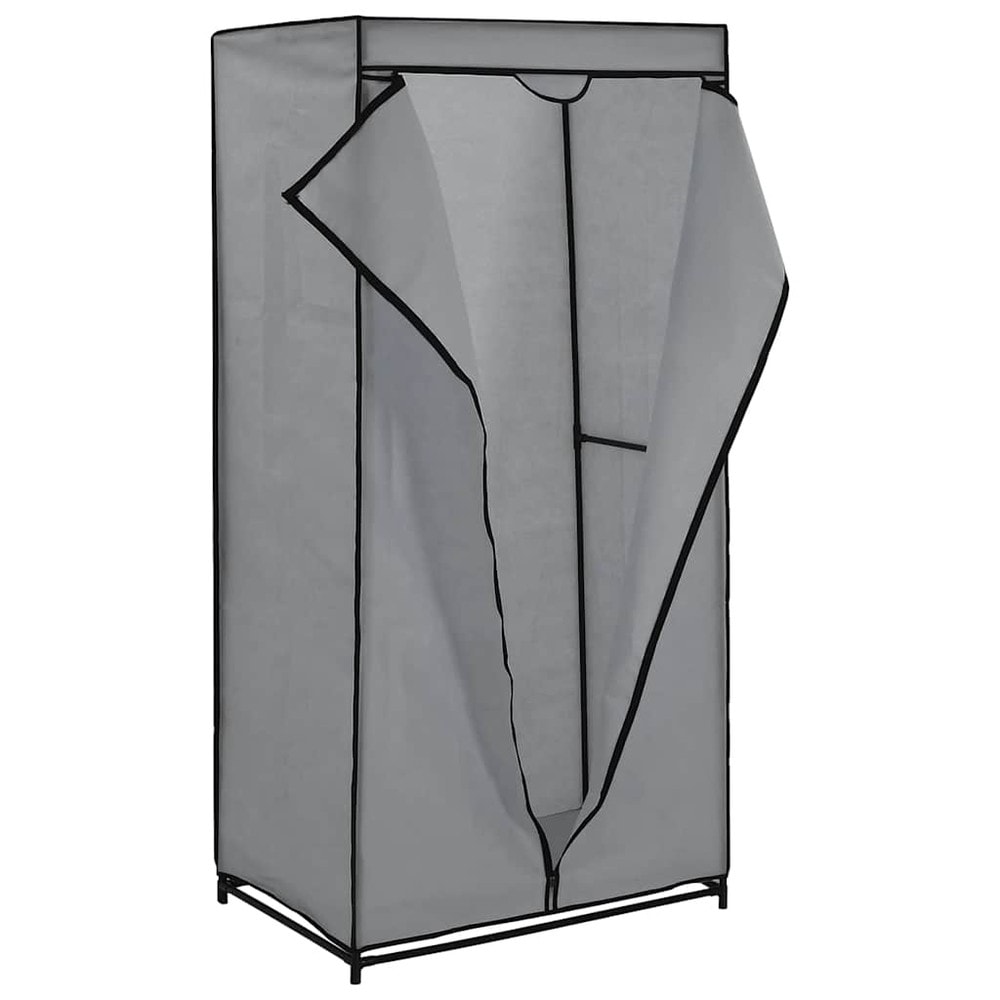 Garderobe i stoff 75×50×160 cm / klesgarderobe med klesstang / stoffgarderobe med glidelås – Grå