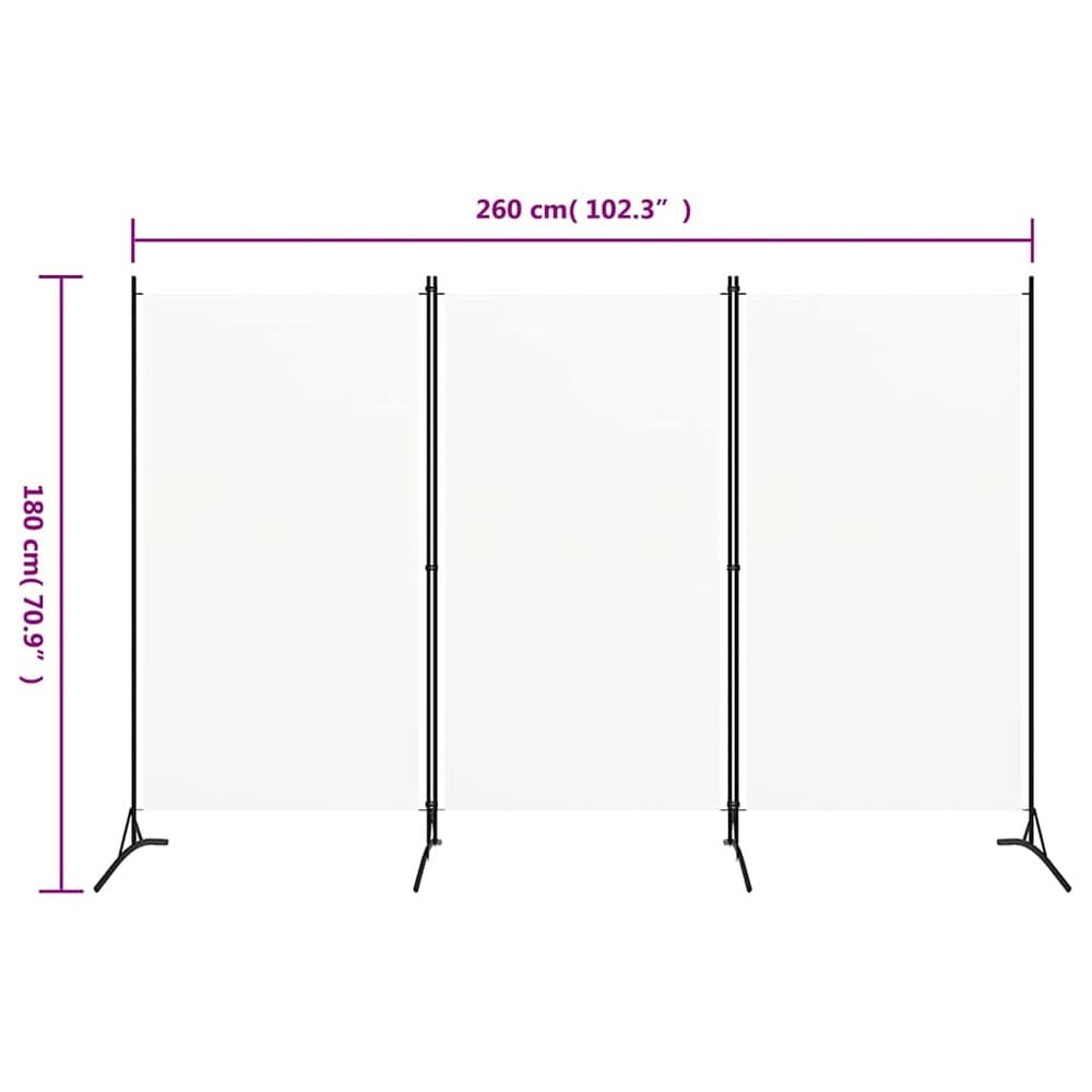 Romdeler 3 paneler 260×180 cm / foldeskjerm / skjermvegg i stoff – Hvit