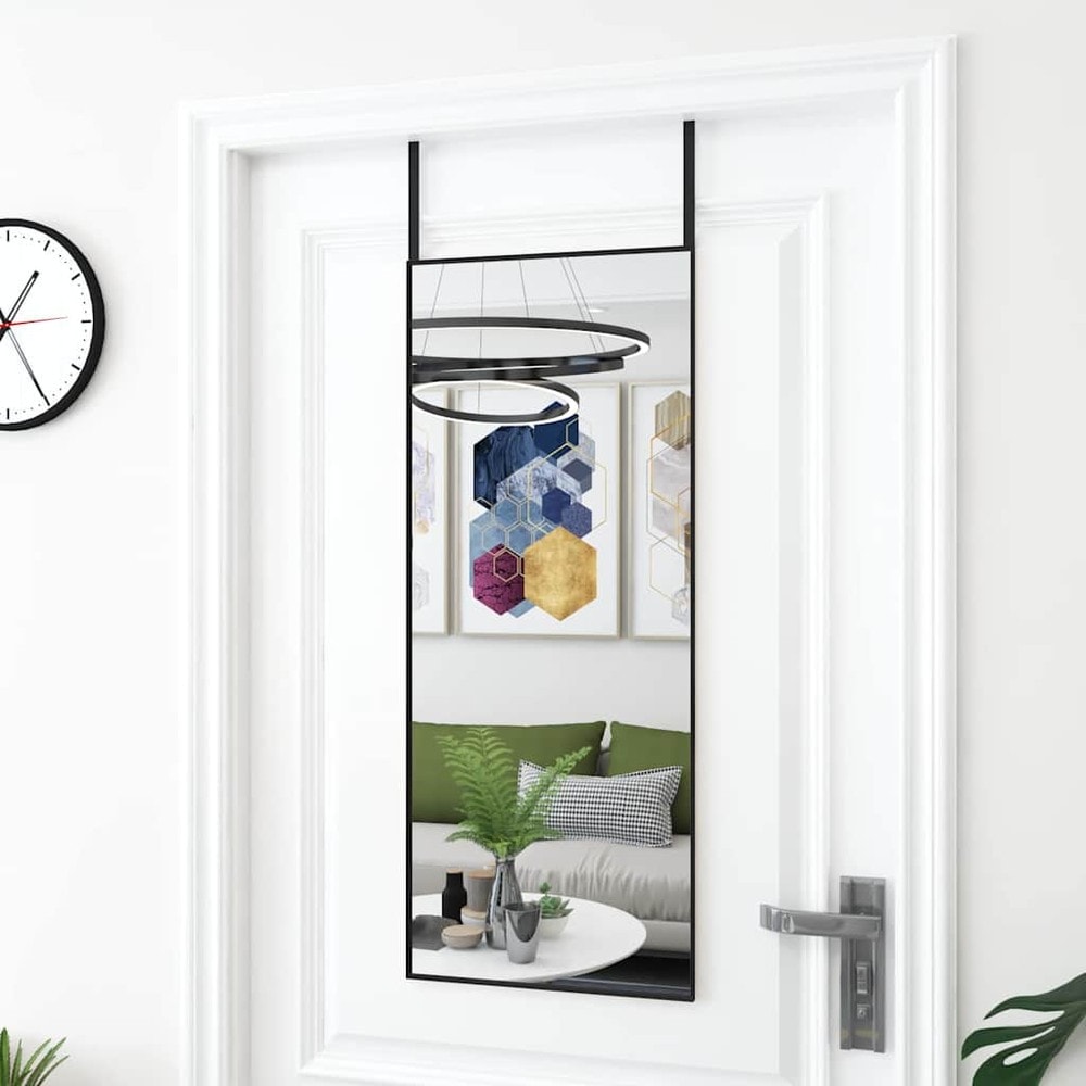 Dørspeil 40×100 cm / helfigursspeil med justerbare dørkroker / speil – Svart