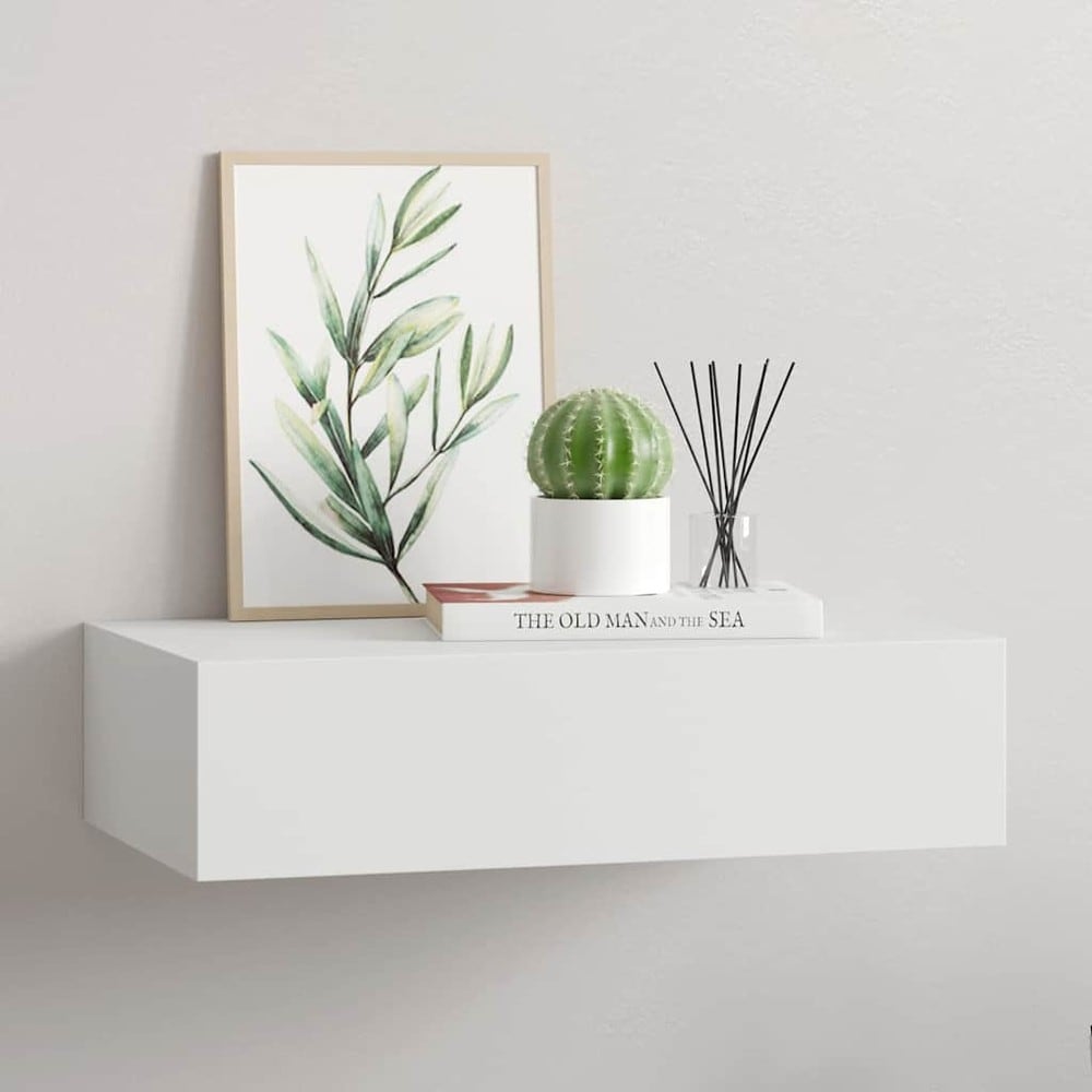 Vegghylle med skuff 40×23,5×10 cm / veggmontert skuff / skuffhylle – Hvit
