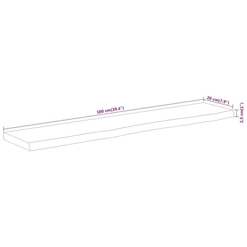 Vegghylle 100×20×2,5 cm / hylleplate i massivt akasietre med naturlig kant – Natur