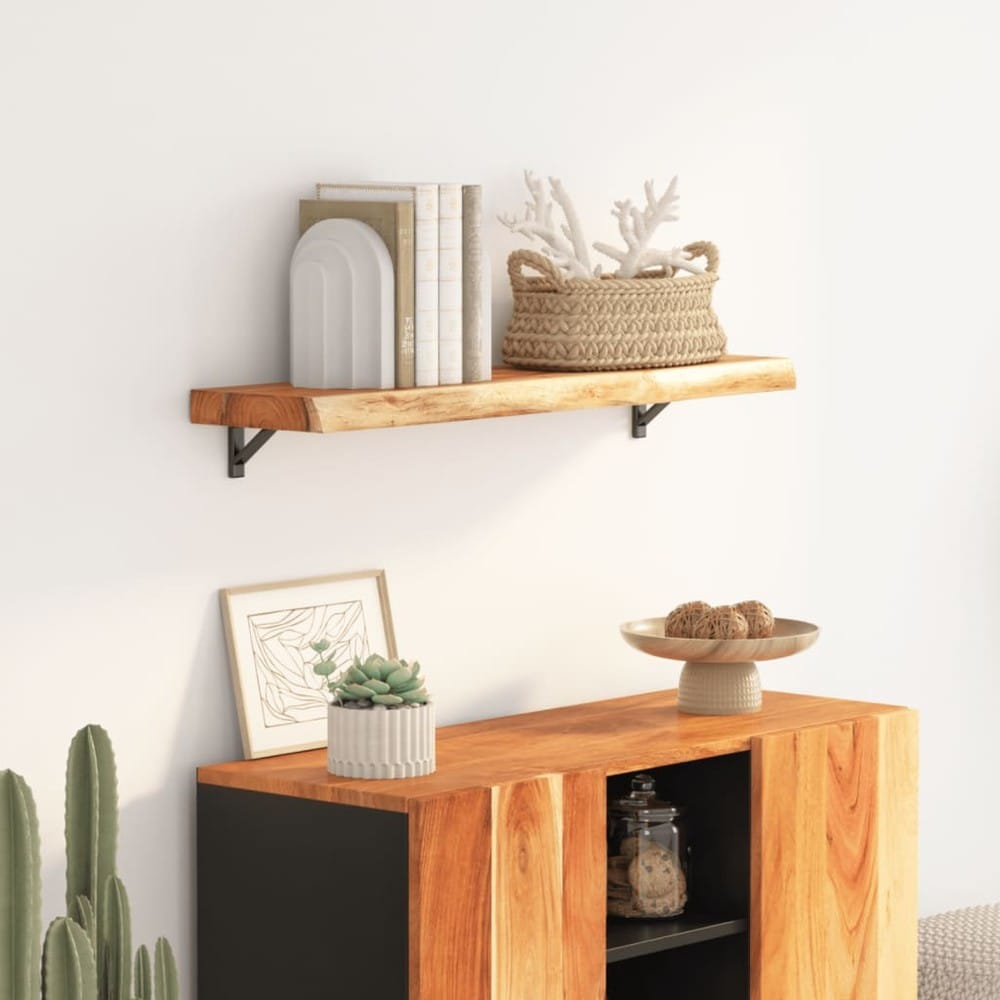 Vegghylle 100×20×2,5 cm / hylleplate i massivt akasietre med naturlig kant – Natur
