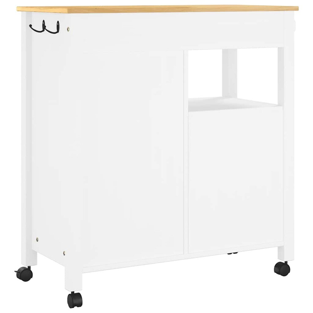 Kjøkkenvogn 84×40×88,5 cm / kjøkkenøy på hjul med 4 skuffer / serveringsvogn – Hvit/natur