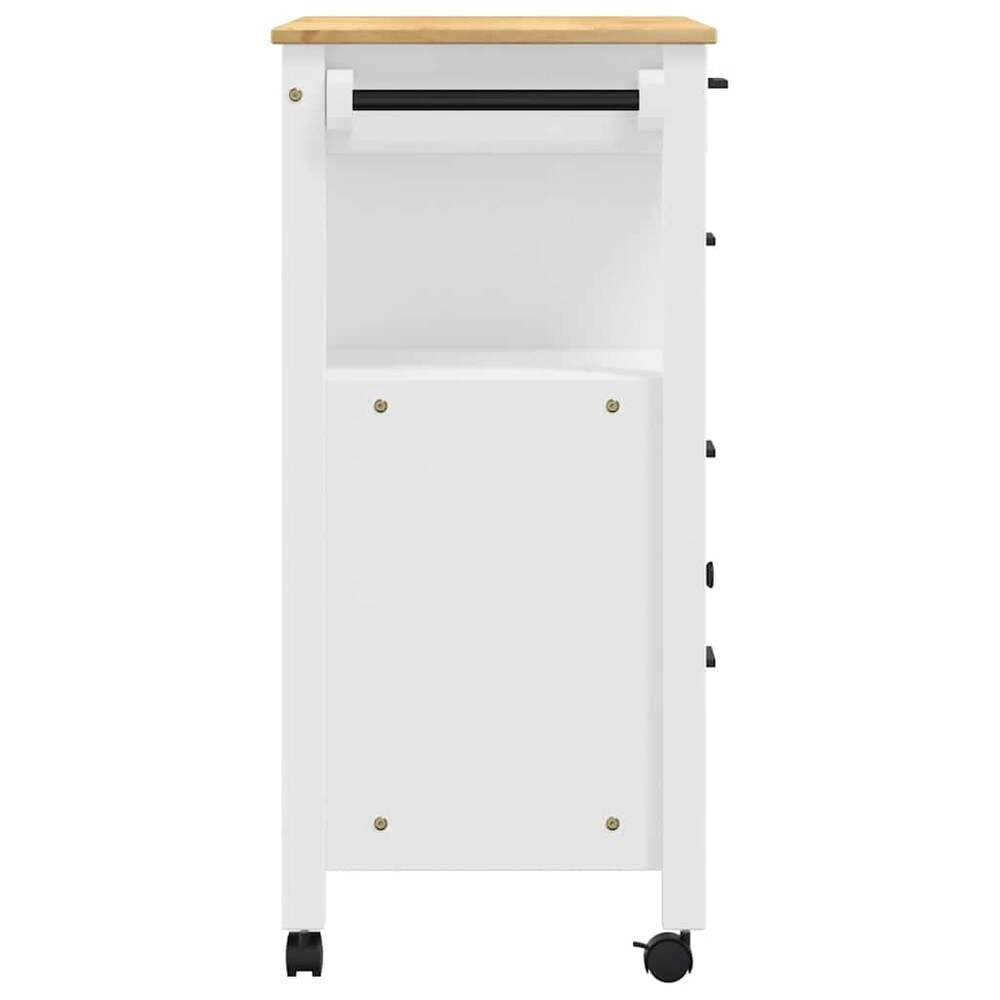 Kjøkkenvogn 84×40×88,5 cm / kjøkkenøy på hjul med 4 skuffer / serveringsvogn – Hvit/natur