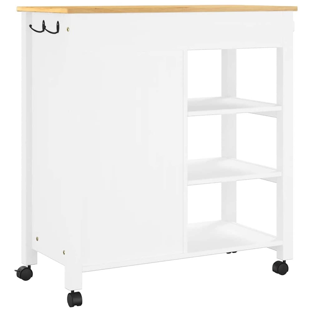 Kjøkkenvogn 84×40×88,5 cm / kjøkkenøy på hjul med 4 skuffer / serveringsvogn – Hvit/natur