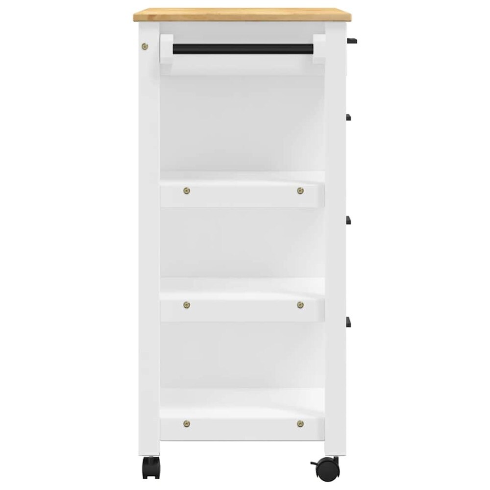 Kjøkkenvogn 84×40×88,5 cm / kjøkkenøy på hjul med 4 skuffer / serveringsvogn – Hvit/natur