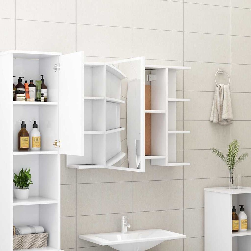 Speilskap til bad 80×20,5×64 cm / baderomsskap med speil og 8 rom / veggskap – Hvit