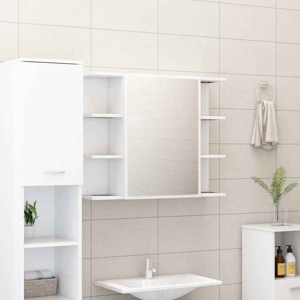 Speilskap til bad 80×20,5×64 cm / baderomsskap med speil og 8 rom / veggskap – Hvit