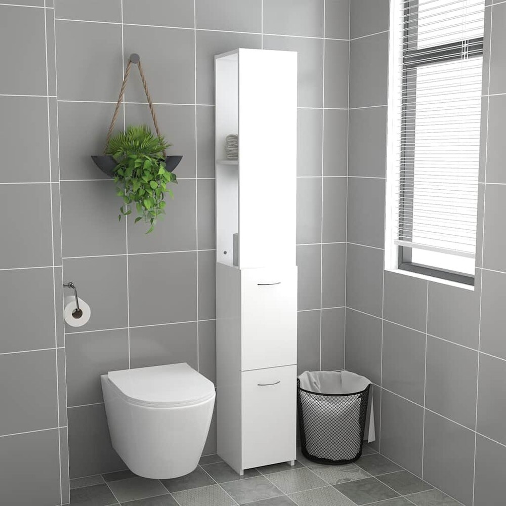 Baderomsskap 25×26,5×170 cm / smalt høyskap til bad / oppbevaringsskap – Hvit