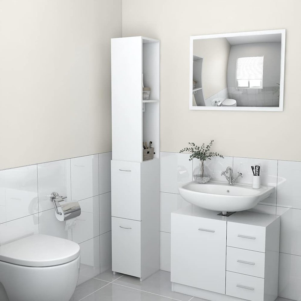 Baderomsskap 25×26,5×170 cm / smalt høyskap til bad / oppbevaringsskap – Hvit