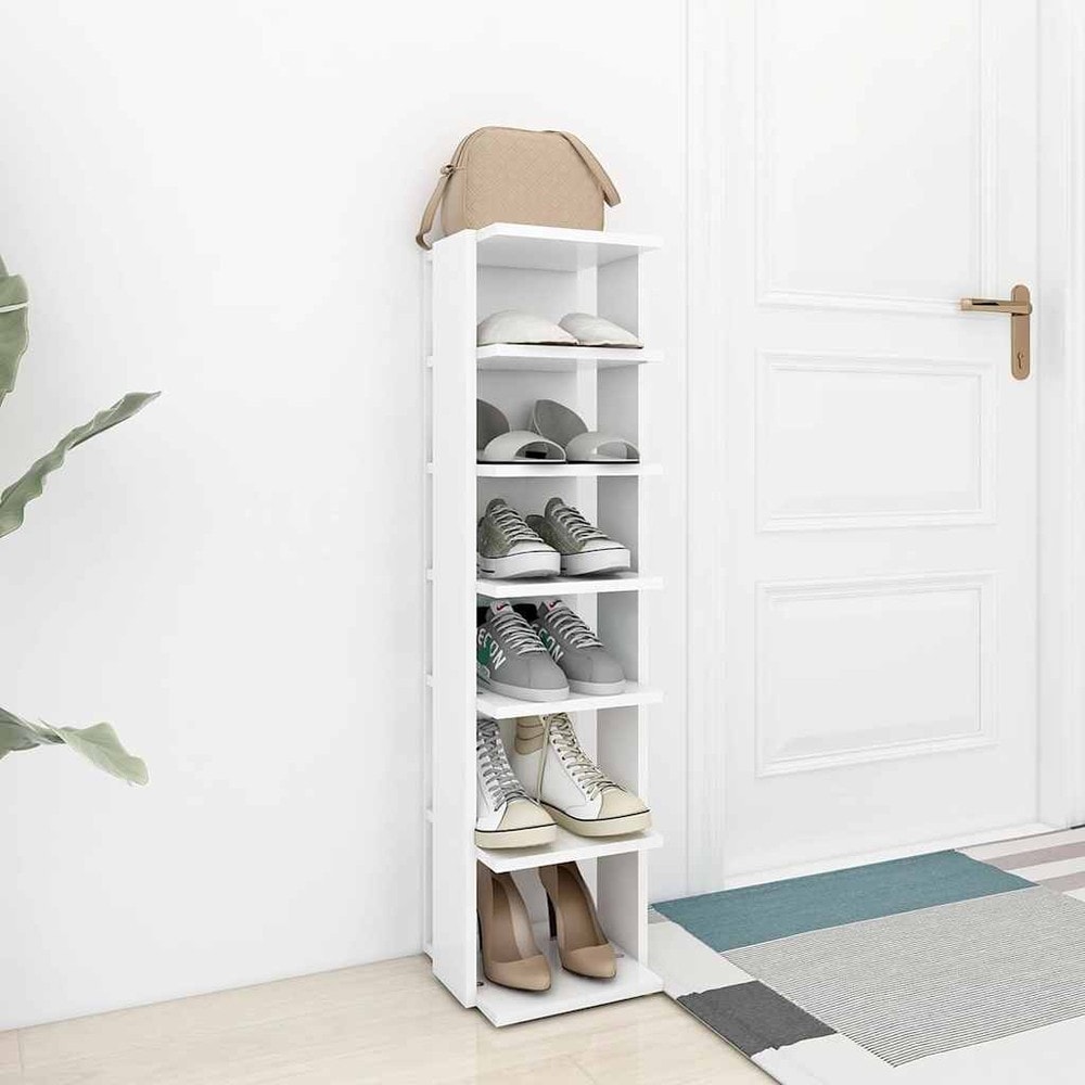 Skoskap 27,5×27×102 cm / smal skohylle med 6 hyller / skooppbevaring – Hvit
