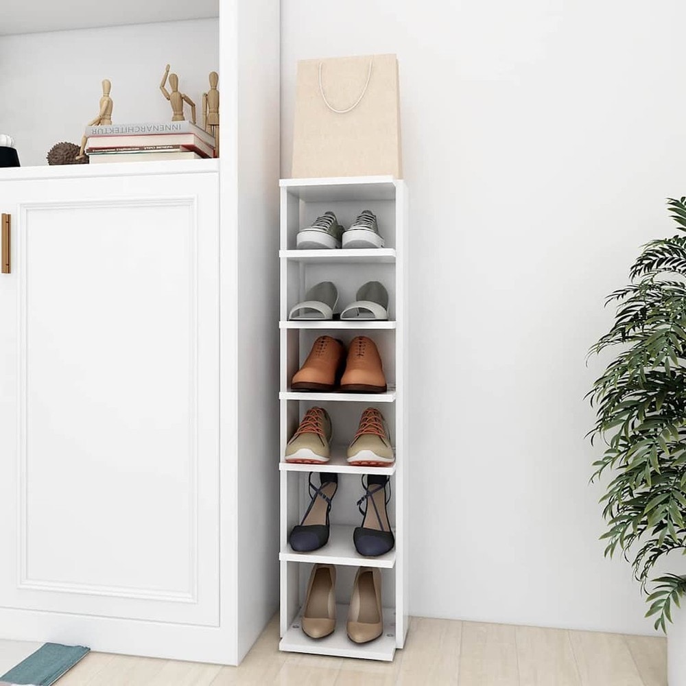 Skoskap 27,5×27×102 cm / smal skohylle med 6 hyller / skooppbevaring – Hvit