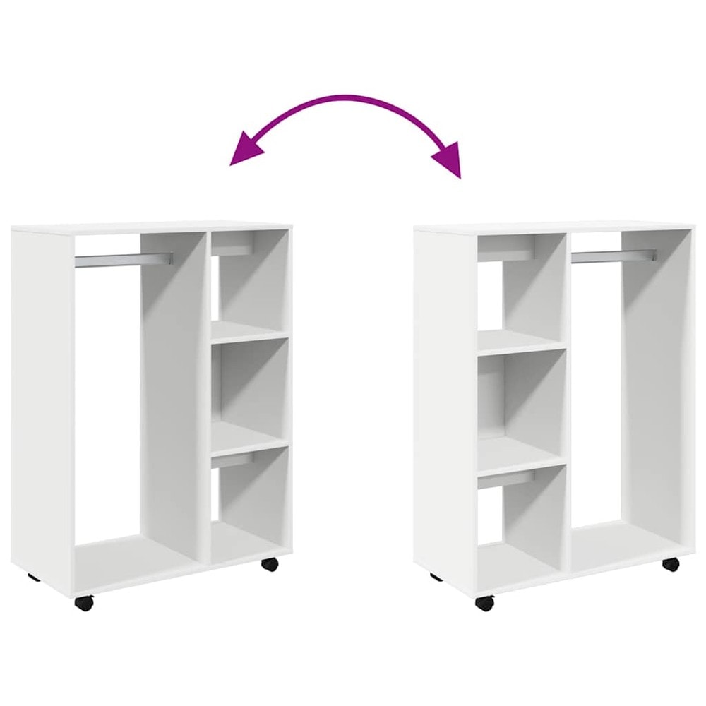 Åpen garderobe 80×40×110 cm / lav klesgarderobe med klesstang og 3 hyller – Hvit