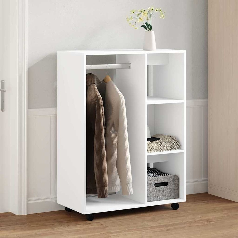 Åpen garderobe 80×40×110 cm / lav klesgarderobe med klesstang og 3 hyller – Hvit