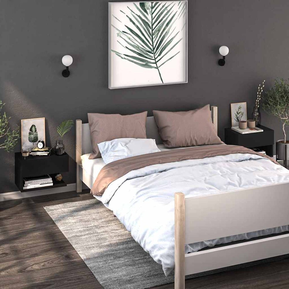 Vegghengt nattbord 46×29,5×30 cm / svevende veggmontert sidebord – Svart