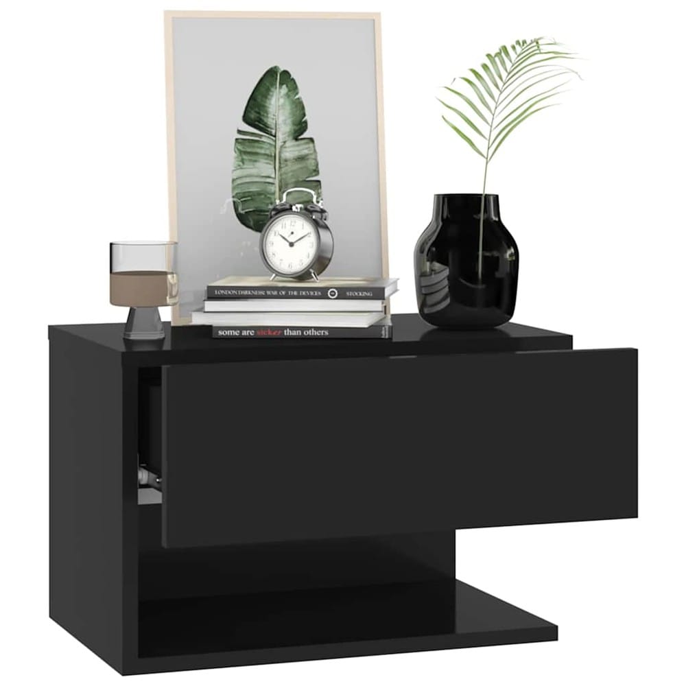Vegghengt nattbord 46×29,5×30 cm / svevende veggmontert sidebord – Svart