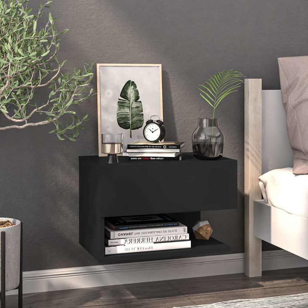 Vegghengt nattbord 46×29,5×30 cm / svevende veggmontert sidebord – Svart
