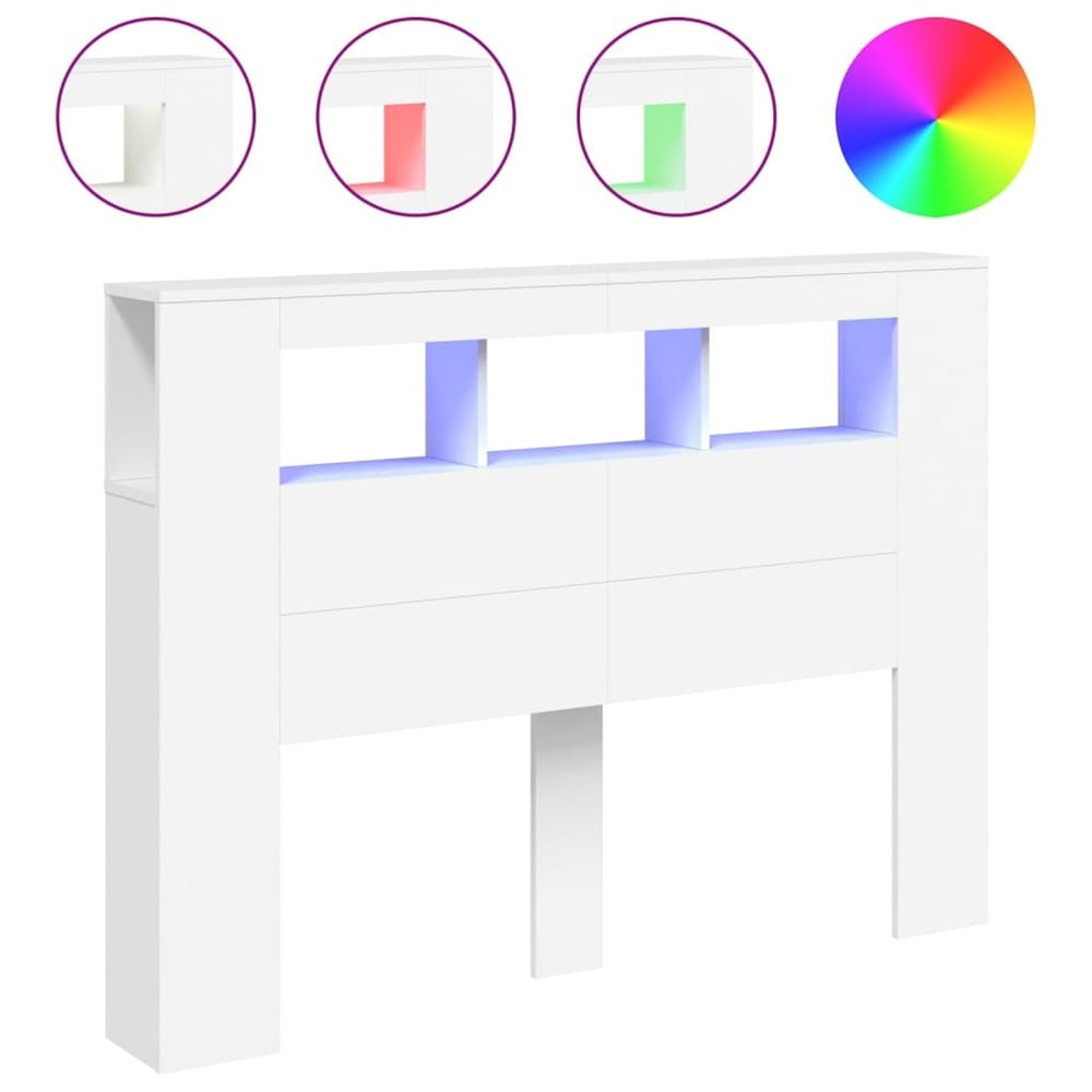 Sengegavl med LED 140×18,5×103,5 cm / hodegavl med RGB-belysning og avlastningsflate – Hvit