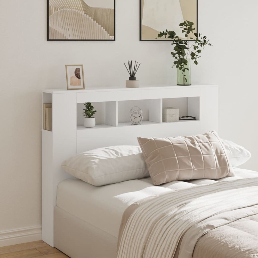 Sengegavl med LED 140×18,5×103,5 cm / hodegavl med RGB-belysning og avlastningsflate – Hvit