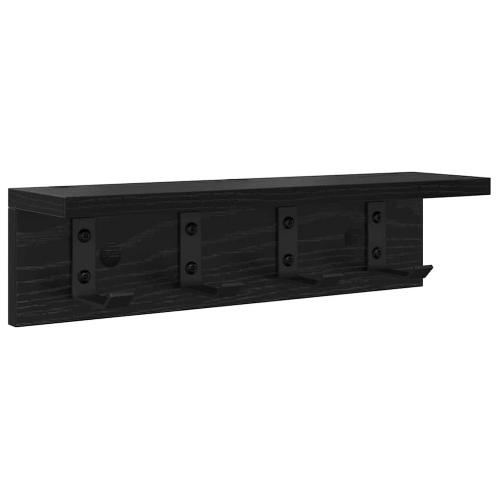 Hattehylle 40×10,5×10,5 cm / vegghylle med kroker / klesoppheng til gang – Svart