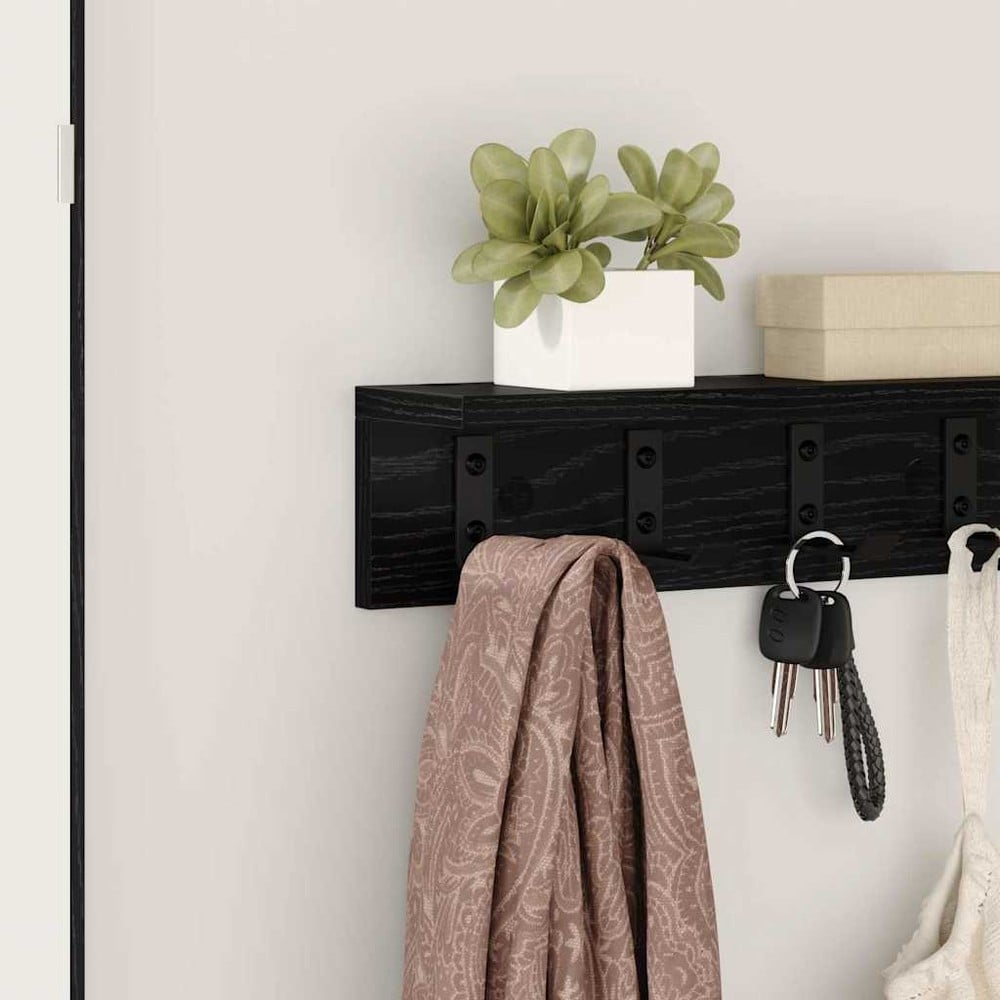 Hattehylle 40×10,5×10,5 cm / vegghylle med kroker / klesoppheng til gang – Svart