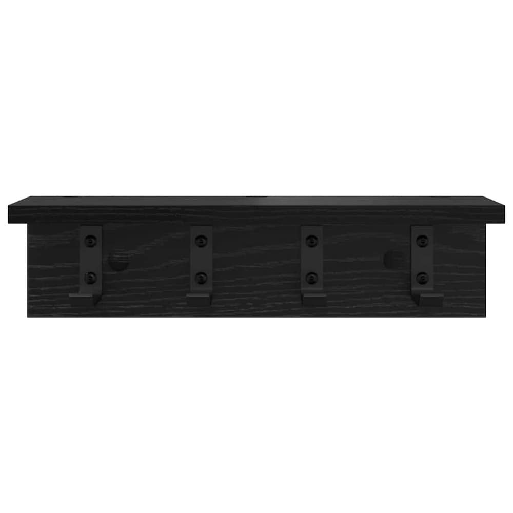 Hattehylle 40×10,5×10,5 cm / vegghylle med kroker / klesoppheng til gang – Svart