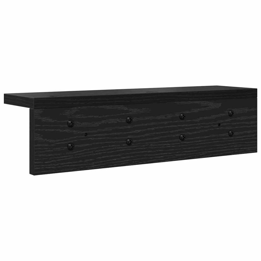Hattehylle 40×10,5×10,5 cm / vegghylle med kroker / klesoppheng til gang – Svart