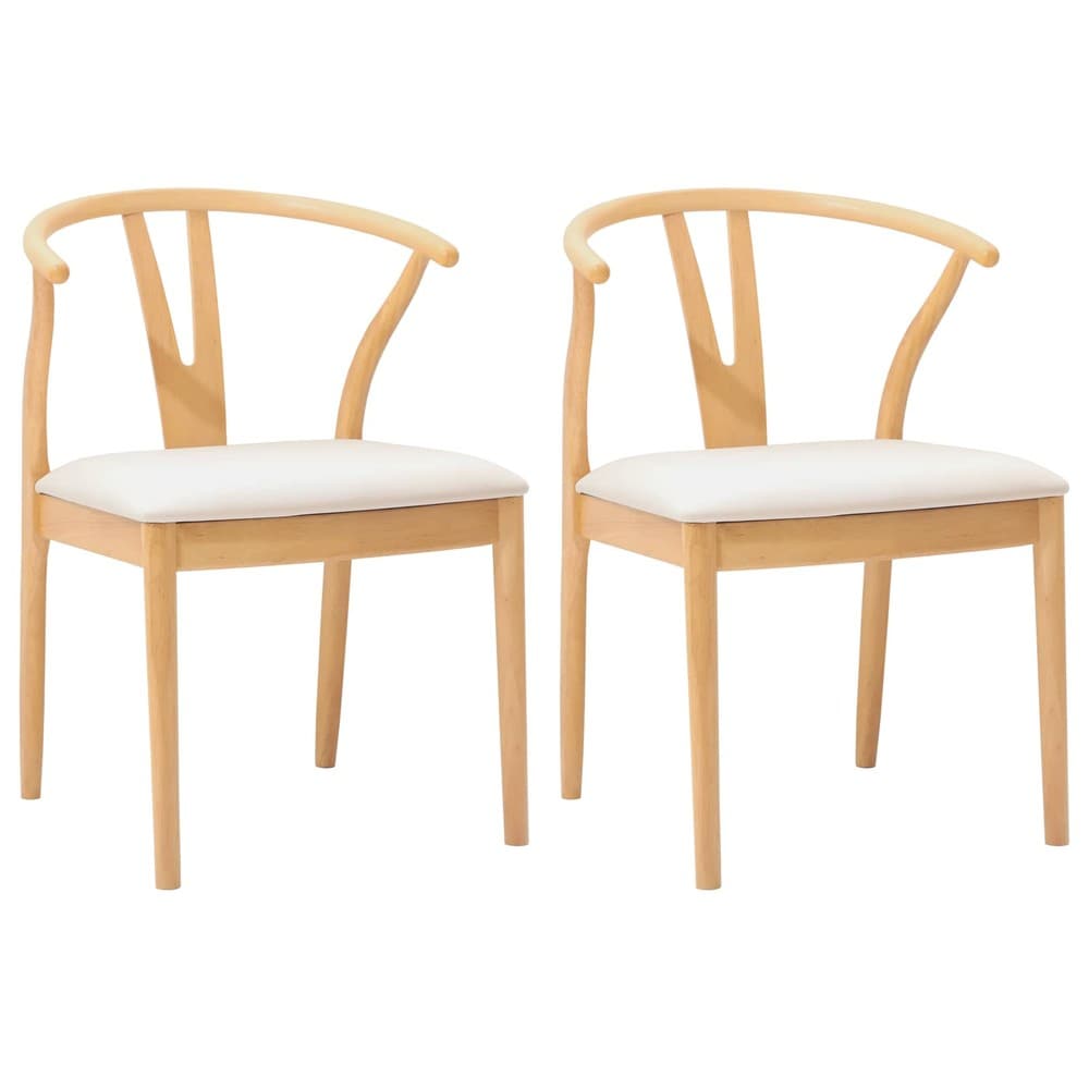 2 stk spisestoler i massivt gummitre / polstrede spisestuestoler i vintagestil – Natur