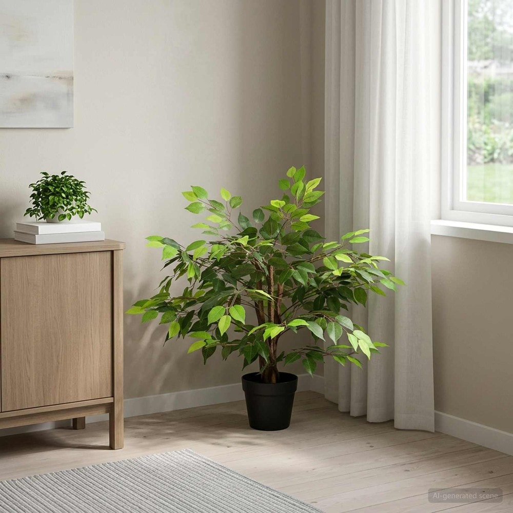 Kunstig fikus 60 cm / kunstplante med stoffblader og trestamme / dekorasjonsplante – Grønn