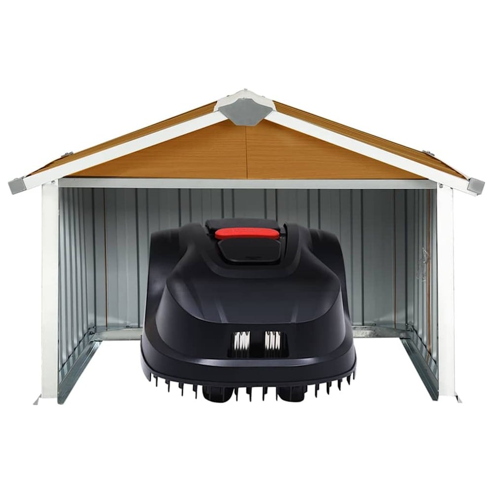Garasje for robotgressklipper 92×97×63 cm / beskyttelse for gressklipper i galvanisert stål – Brun