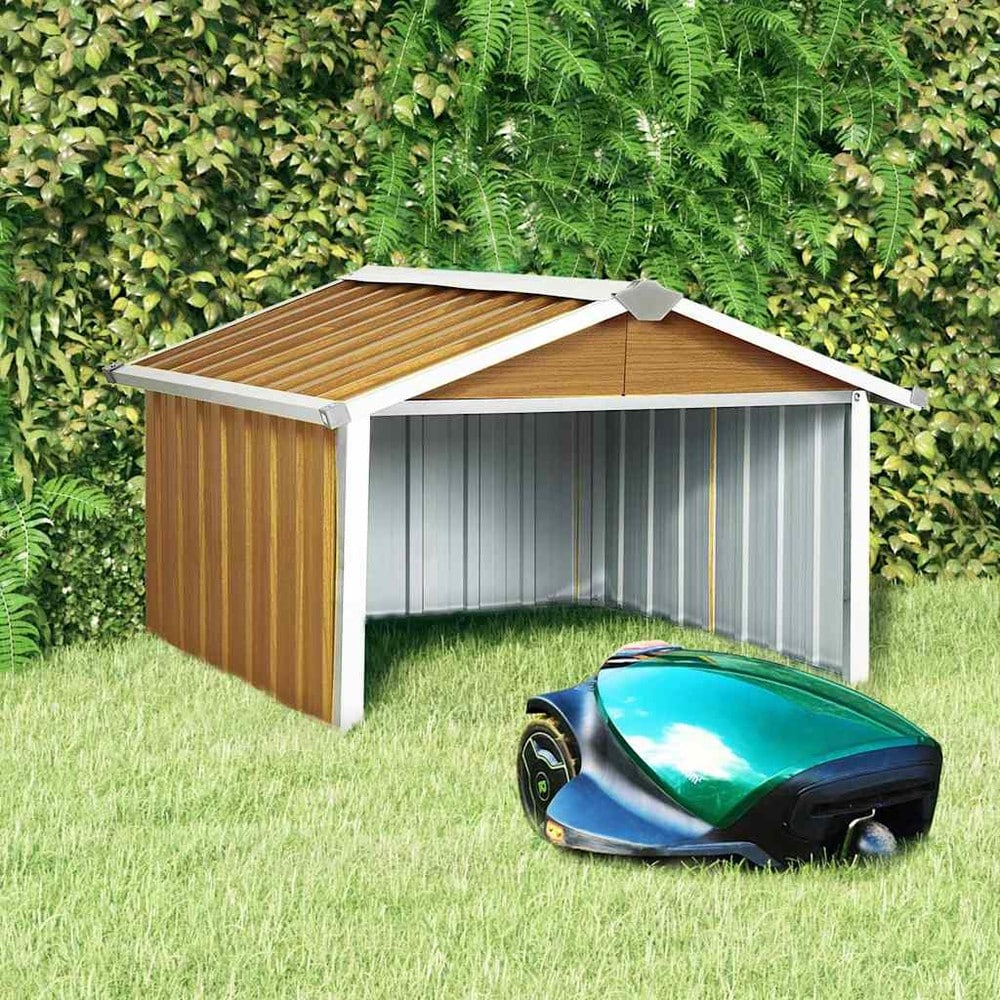 Garasje for robotgressklipper 92×97×63 cm / beskyttelse for gressklipper i galvanisert stål – Brun