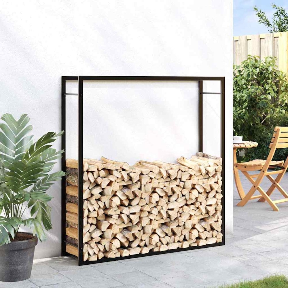 Vedstativ 110×28×116 cm / stativ til ved i pulverlakkert stål – Mattsvart